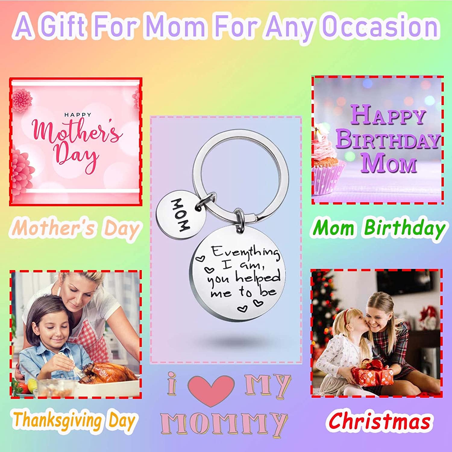 Mom Keychain Mothers Day Gifts from Daughter for Birthday Everything I Am You Helped Me to Be