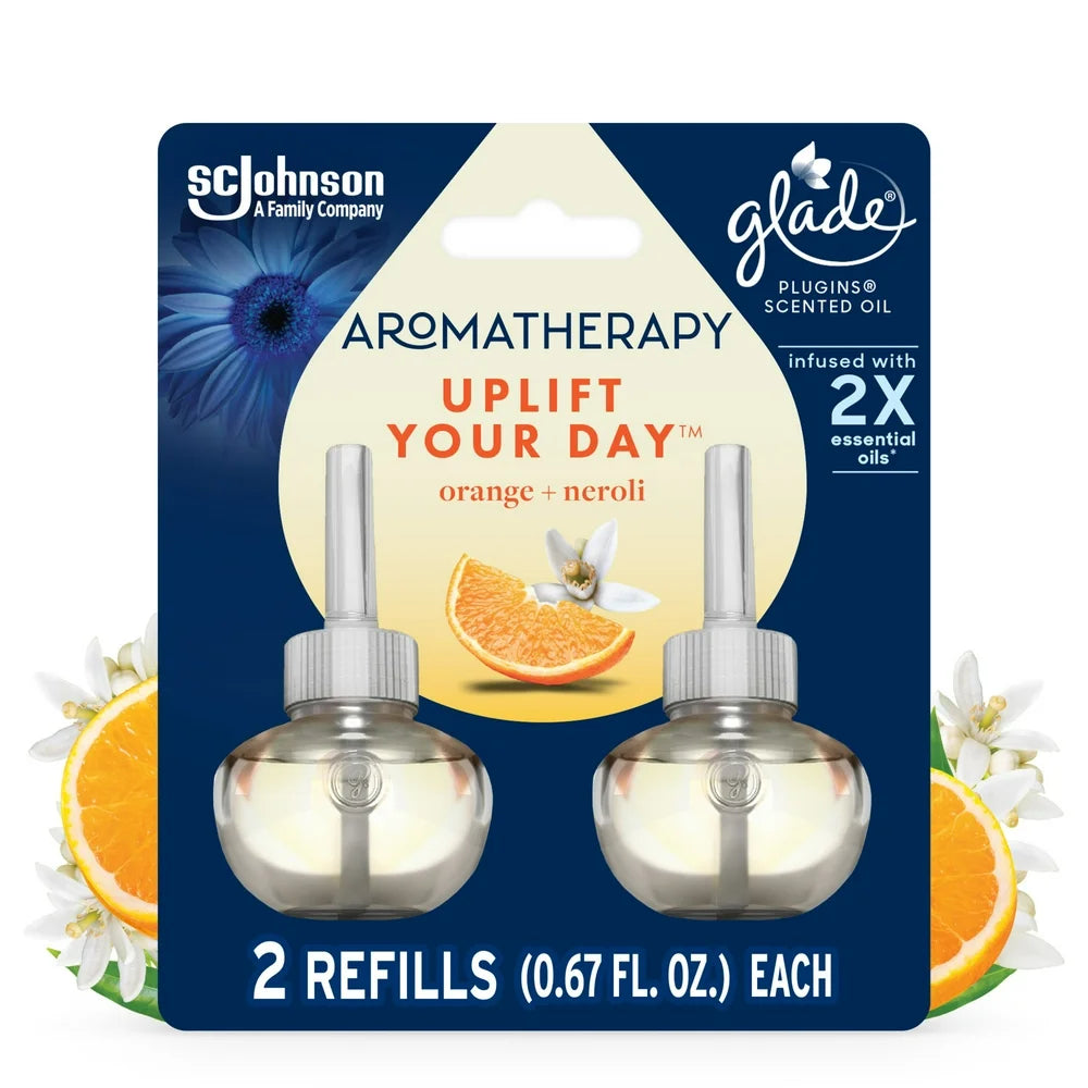 Aromatherapy Plugins Air Freshener Refills, Mothers Day Gifts, Uplift Your Day Scent with Notes of Orange and Neroli, Fragrance Infused with Essential Oils, 2 X 0.67 Oz (19.8 Ml)