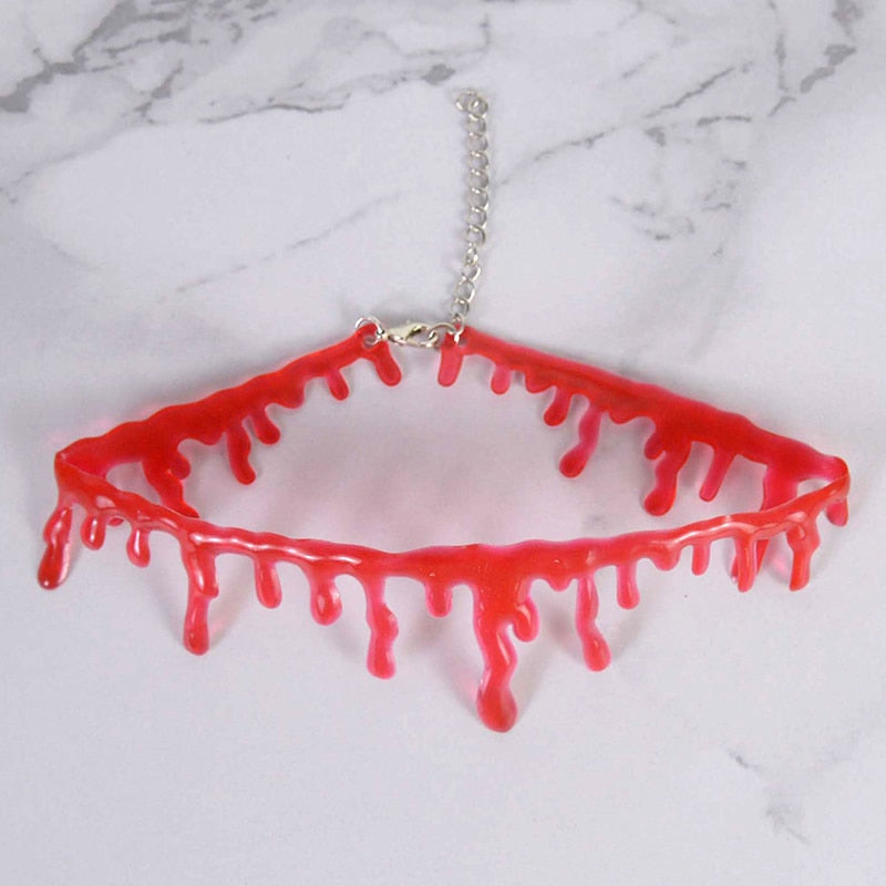 1pc Halloween Decoration Horror Blood Drip Necklace Fake Blood Vampire Fancy Joker Choker Costume Necklaces Party Accessories