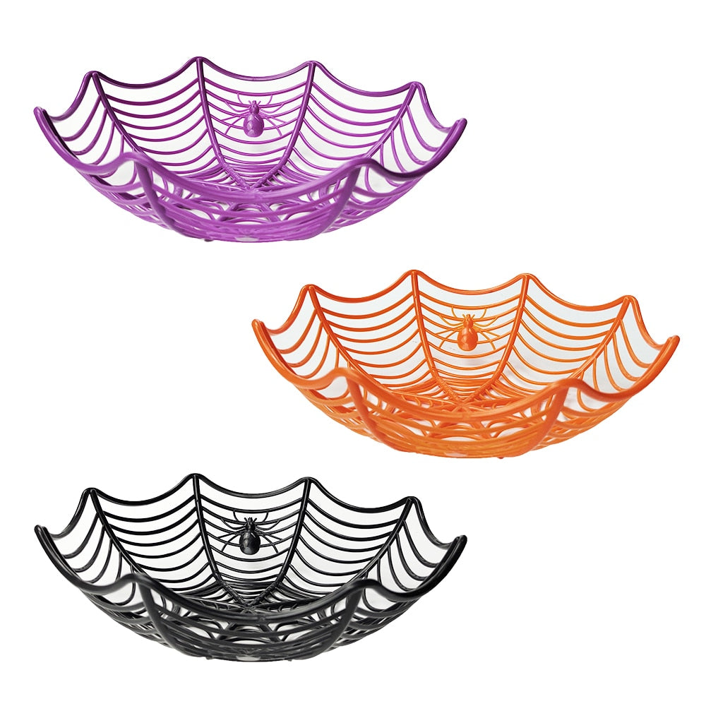 Halloween Candy Basket Black Orange Spider Web Bowl Biscuit Packaging Basket Fruit Plate Trick or Treat Decoration Halloween