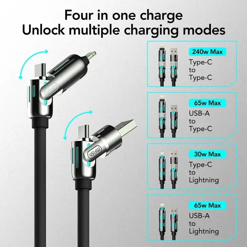 4 in 1 Multi Connectors Charger with Rotating Elbow USB Type C