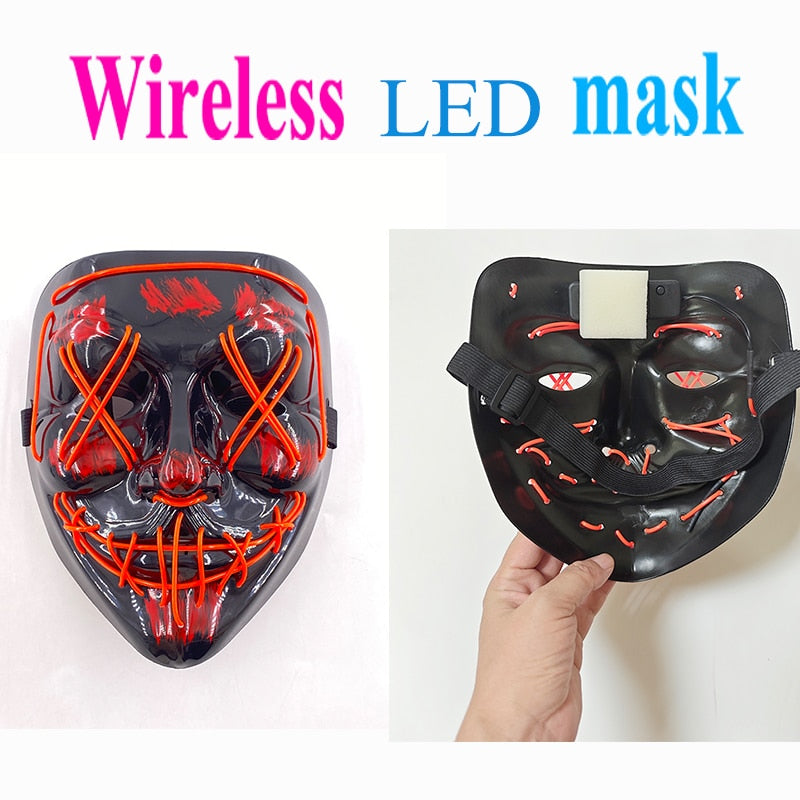 New Design Wireless Type Halloween LED Purge Mask Convenient Headwear Party Mask Neon  Light Flashing For Carnival Halloween