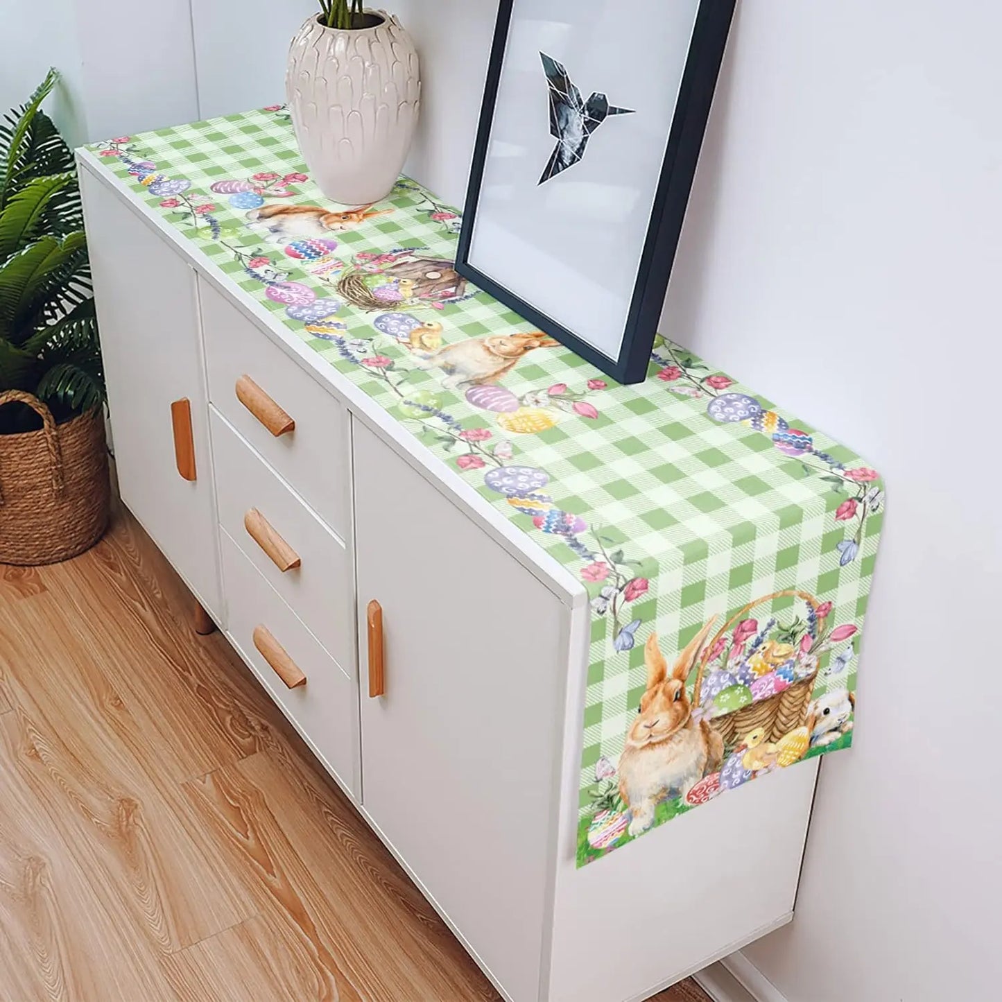 Easter Green Plaid Table Runner