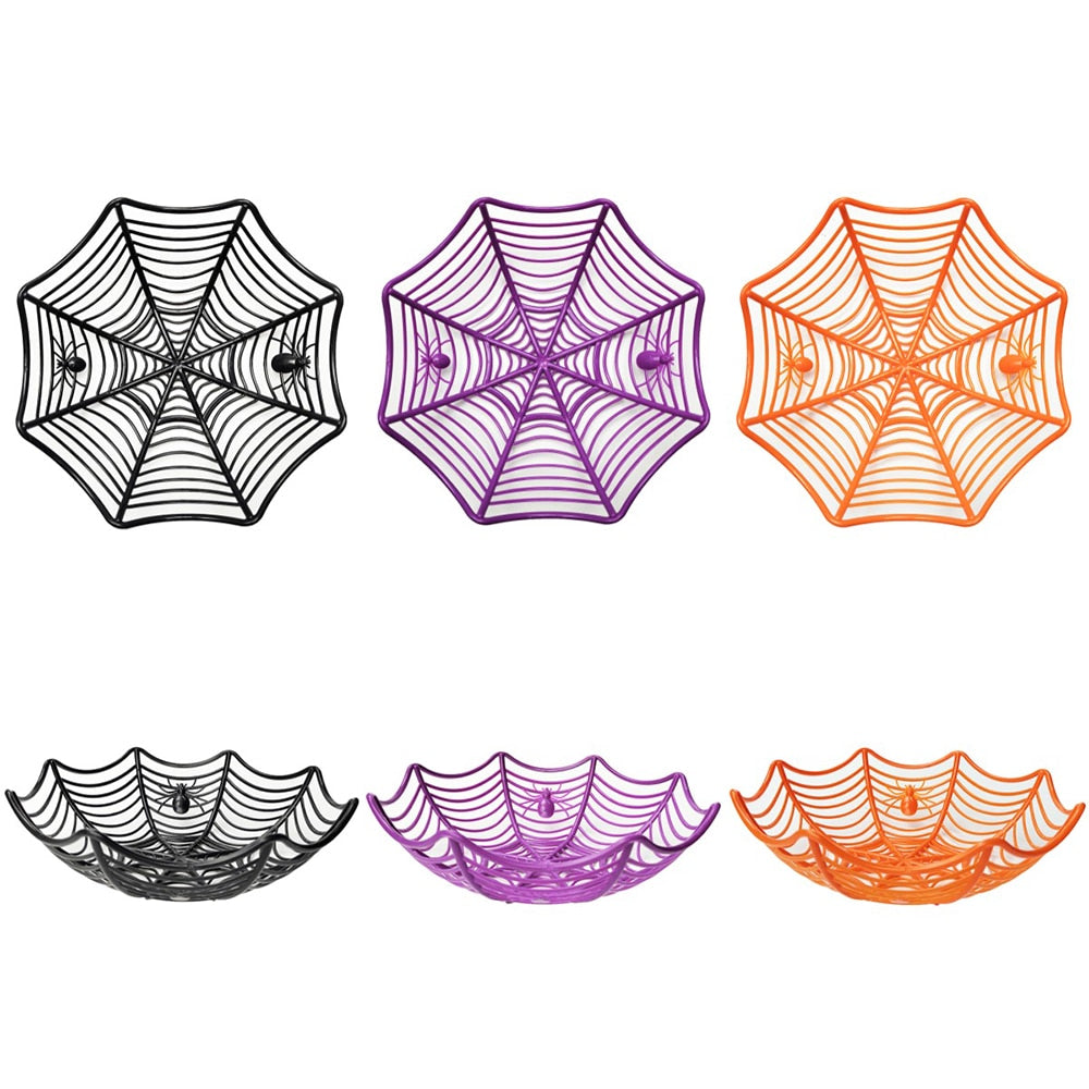 Halloween Candy Basket Black Orange Spider Web Bowl Biscuit Packaging Basket Fruit Plate Trick or Treat Decoration Halloween