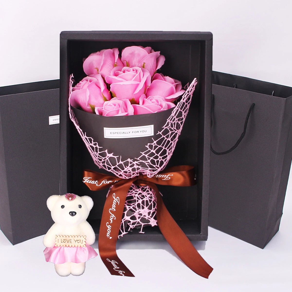 Mothers Day Gifts 2024 Artificial Flower Boutique Gift Box with Bear Modern Home Decoration Brithday Party Supplies Home Decors