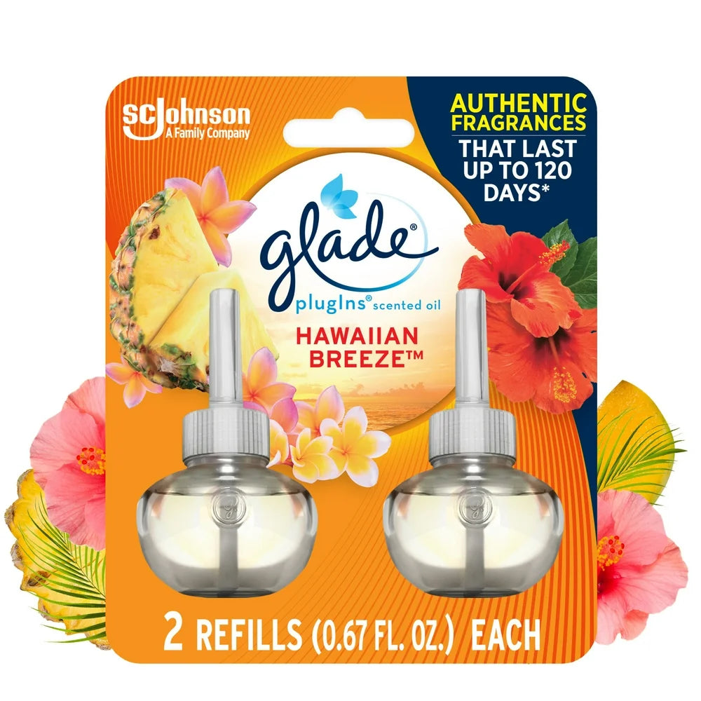 Plugins Air Freshener Refills, Mothers Day Gifts, Hawaiian Breeze, Infused with Essential Oils, 0.67 Oz, 2 Count