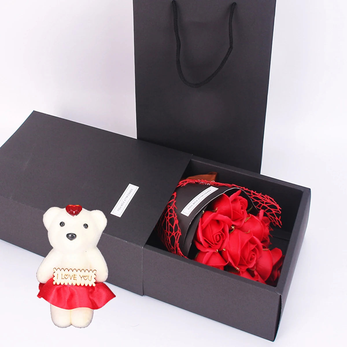 Mothers Day Gifts 2024 Artificial Flower Boutique Gift Box with Bear Modern Home Decoration Brithday Party Supplies Home Decors