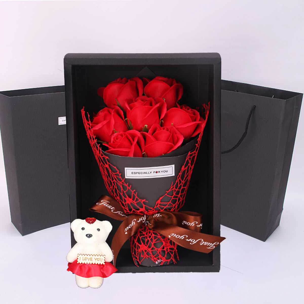 Mothers Day Gifts 2024 Artificial Flower Boutique Gift Box with Bear Modern Home Decoration Brithday Party Supplies Home Decors