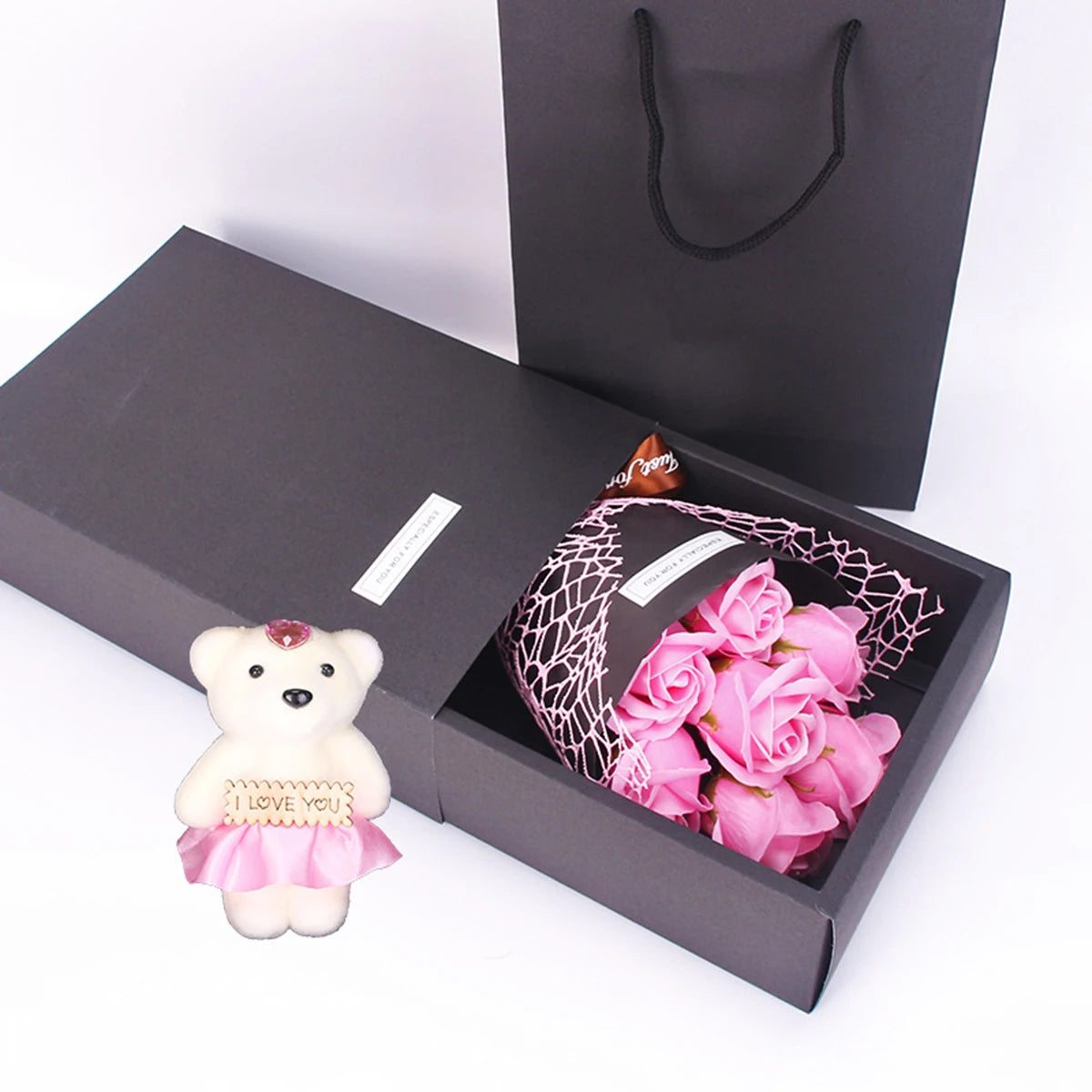 Mothers Day Gifts 2024 Artificial Flower Boutique Gift Box with Bear Modern Home Decoration Brithday Party Supplies Home Decors