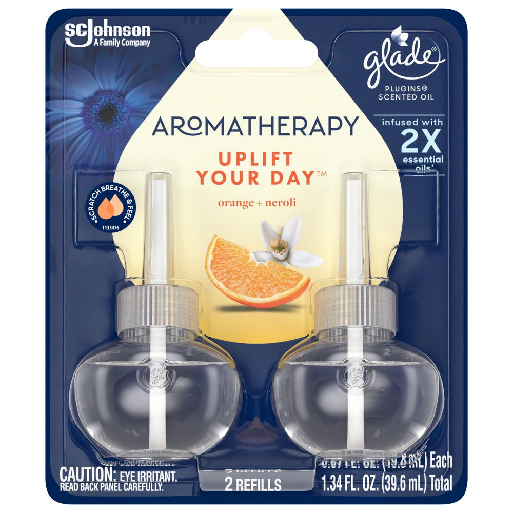 Aromatherapy Plugins Air Freshener Refills, Mothers Day Gifts, Uplift Your Day Scent with Notes of Orange and Neroli, Fragrance Infused with Essential Oils, 2 X 0.67 Oz (19.8 Ml)